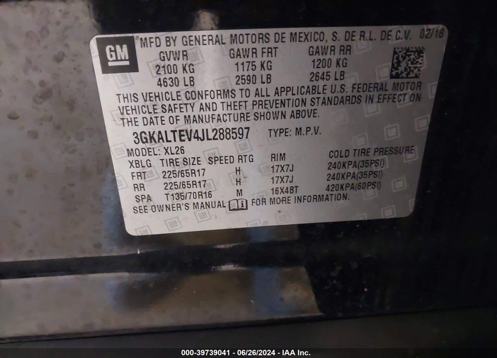 2018 GMC TERRAIN SLE VIN: 3GKALTEV4JL288597