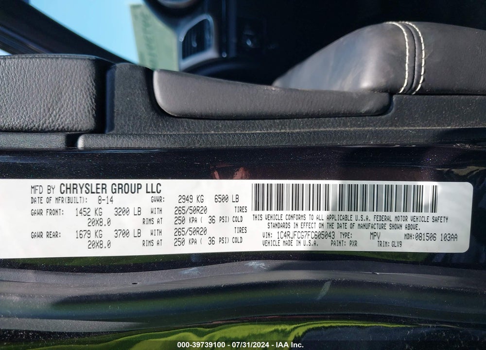 2015 JEEP GRAND CHEROKEE VIN: 1C4RJFCG7FC605043