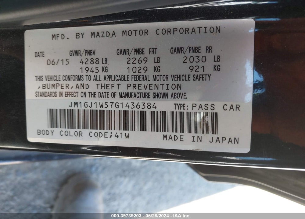 2016 MAZDA 6 I GRAND TOURING VIN: JM1GJ1W57G1436384