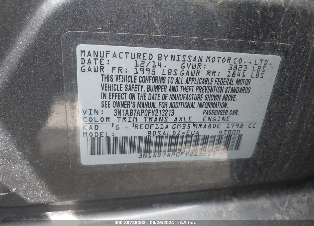 2015 NISSAN SENTRA SV VIN: 3N1AB7AP0FY213213