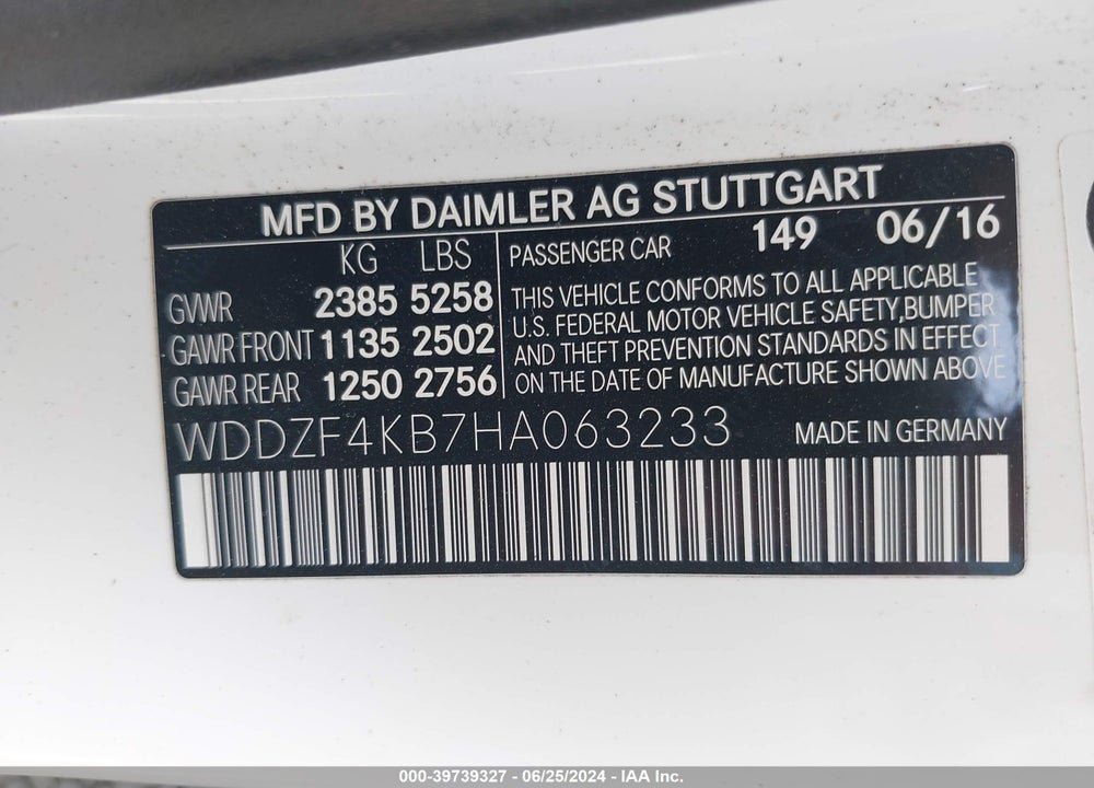 2017 MERCEDES-BENZ E 300 4MATIC VIN: WDDZF4KB7HA063233