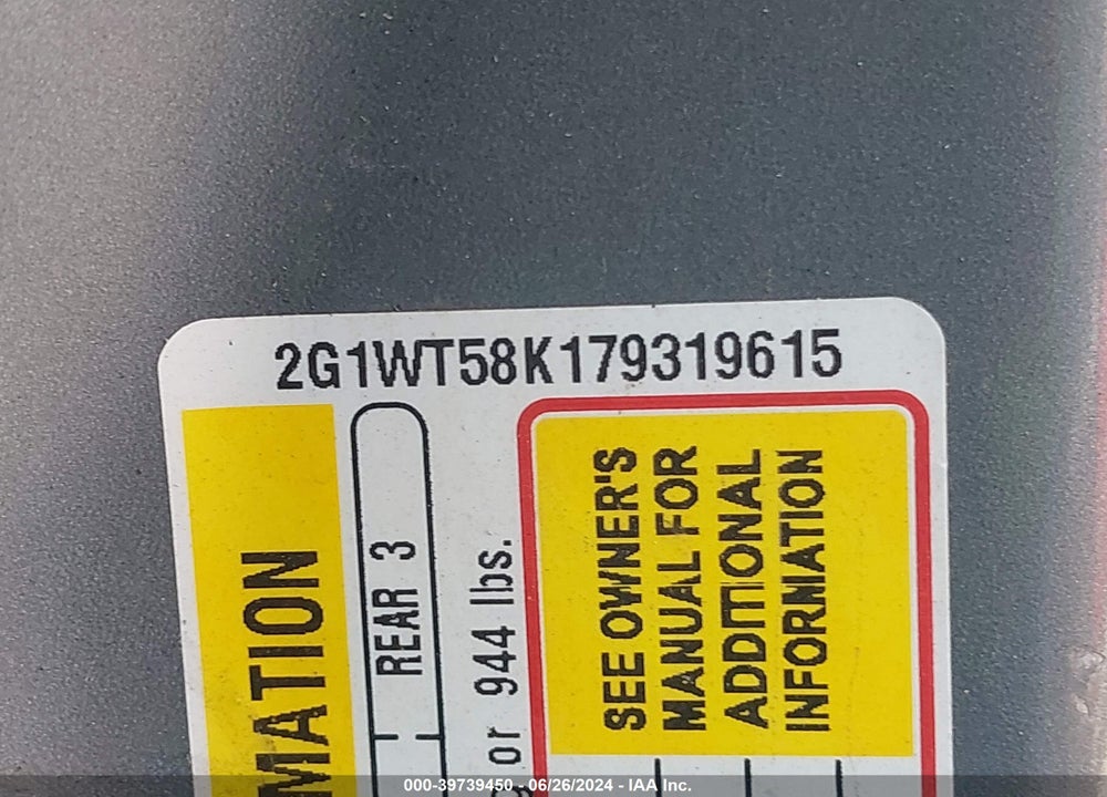 2007 CHEVROLET IMPALA LT VIN: 2G1WT58K179319615