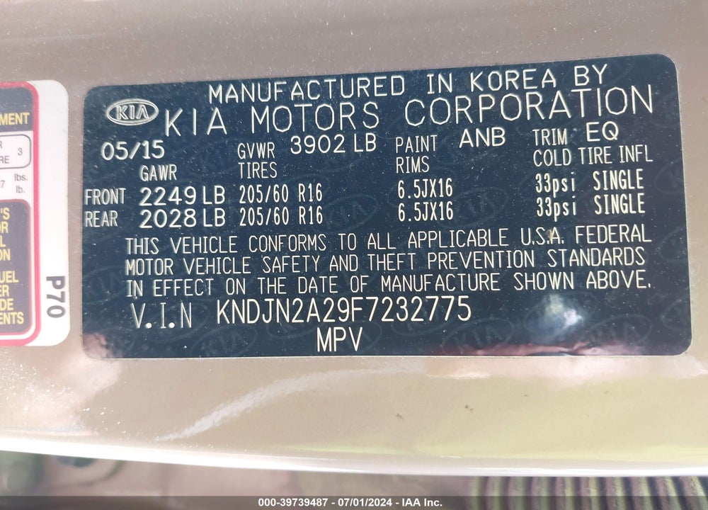 2015 KIA SOUL VIN: KNDJN2A29F7232775