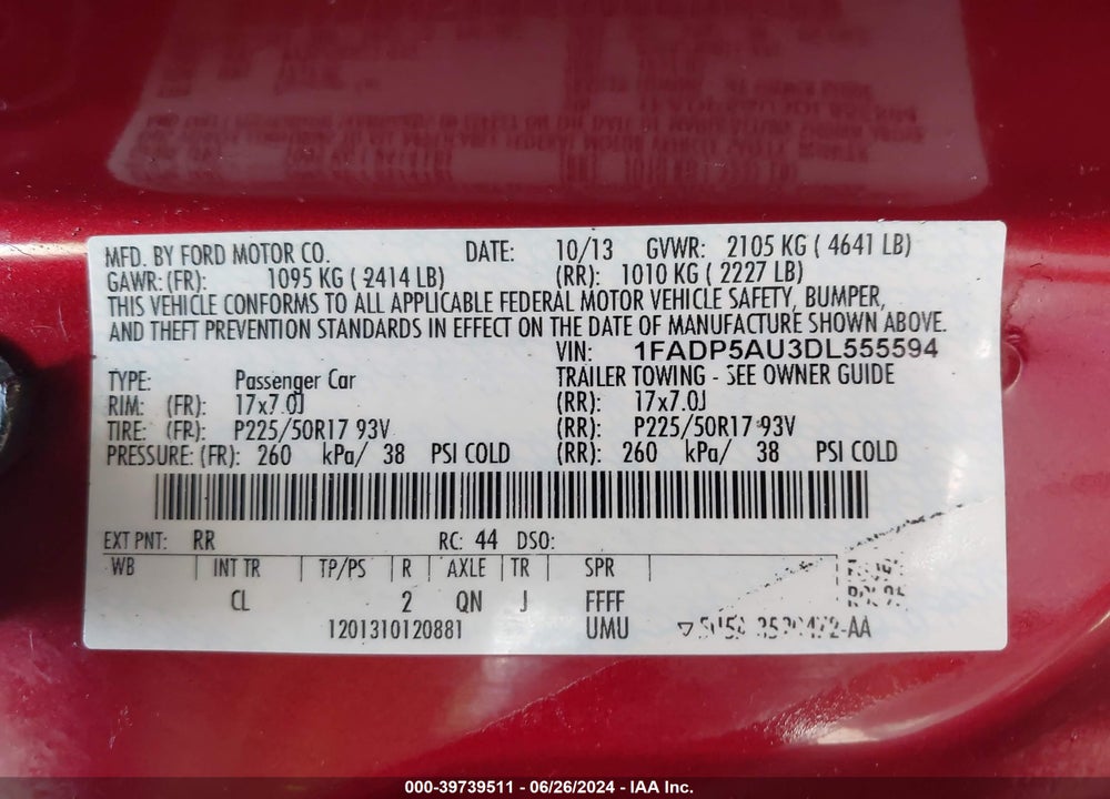 2013 FORD C-MAX HYBRID SE VIN: 1FADP5AU3DL555594