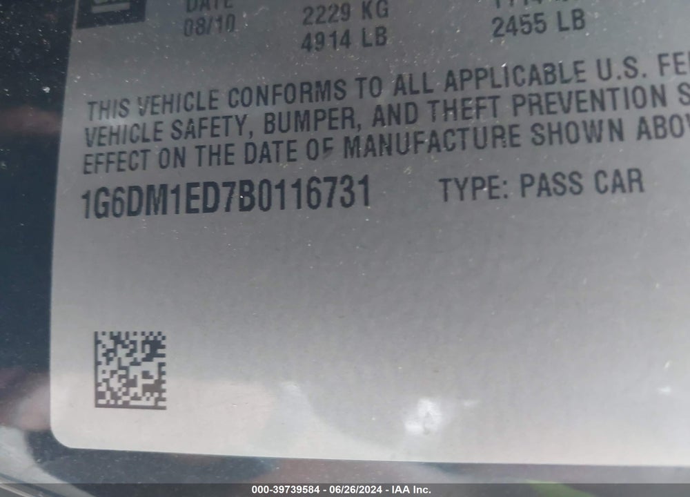 2011 CADILLAC CTS PERFORMANCE VIN: 1G6DM1ED7B0116731