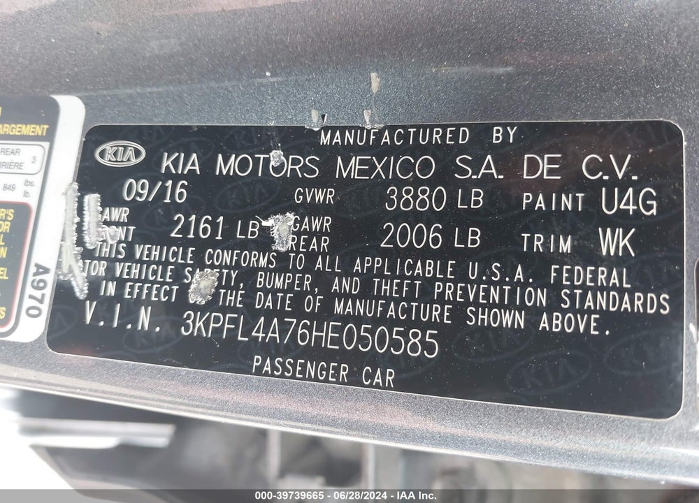 2017 KIA FORTE S VIN: 3KPFL4A76HE050585