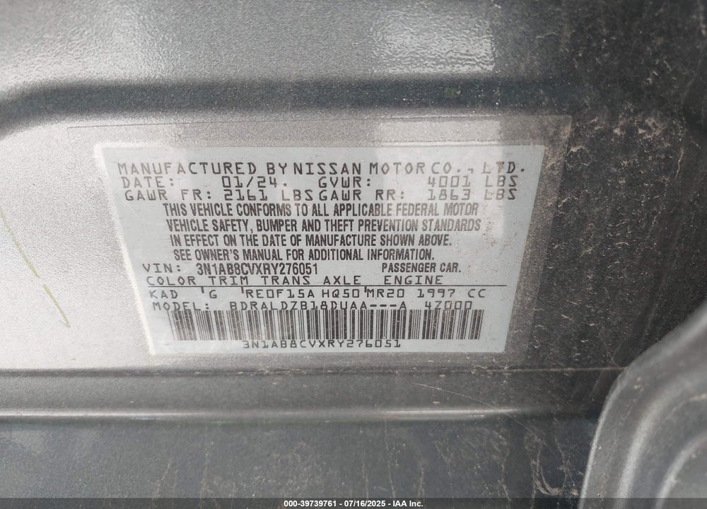 2024 NISSAN SENTRA VIN: 3N1AB8CVXRY276051
