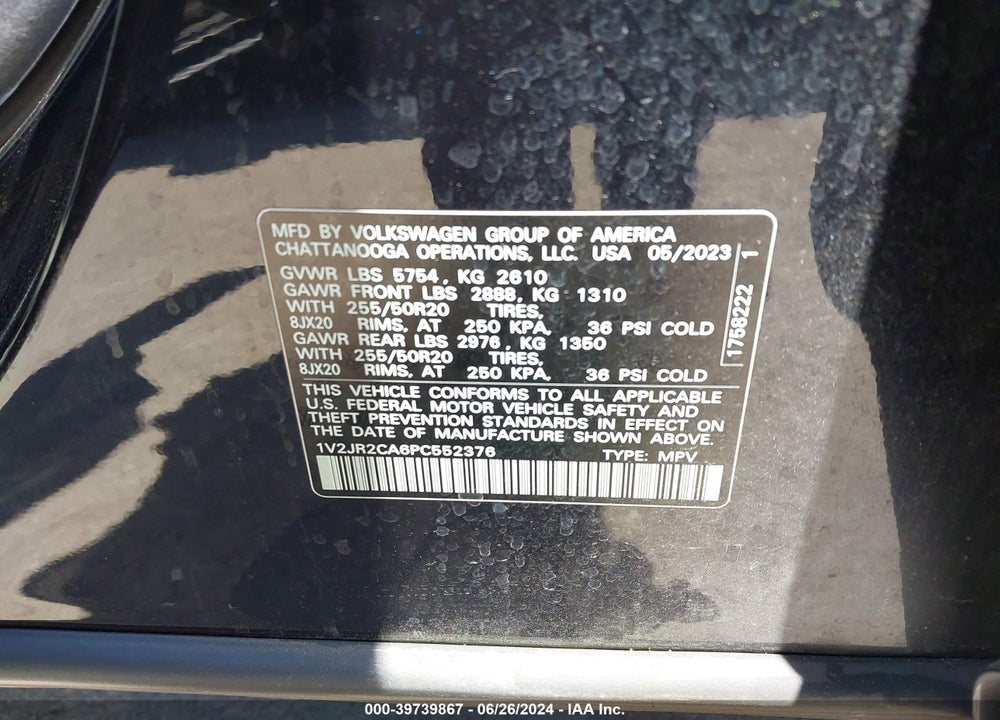 2023 VOLKSWAGEN ATLAS 3.6L V6 SE W/TECHNOLOGY VIN: 1V2JR2CA6PC552376