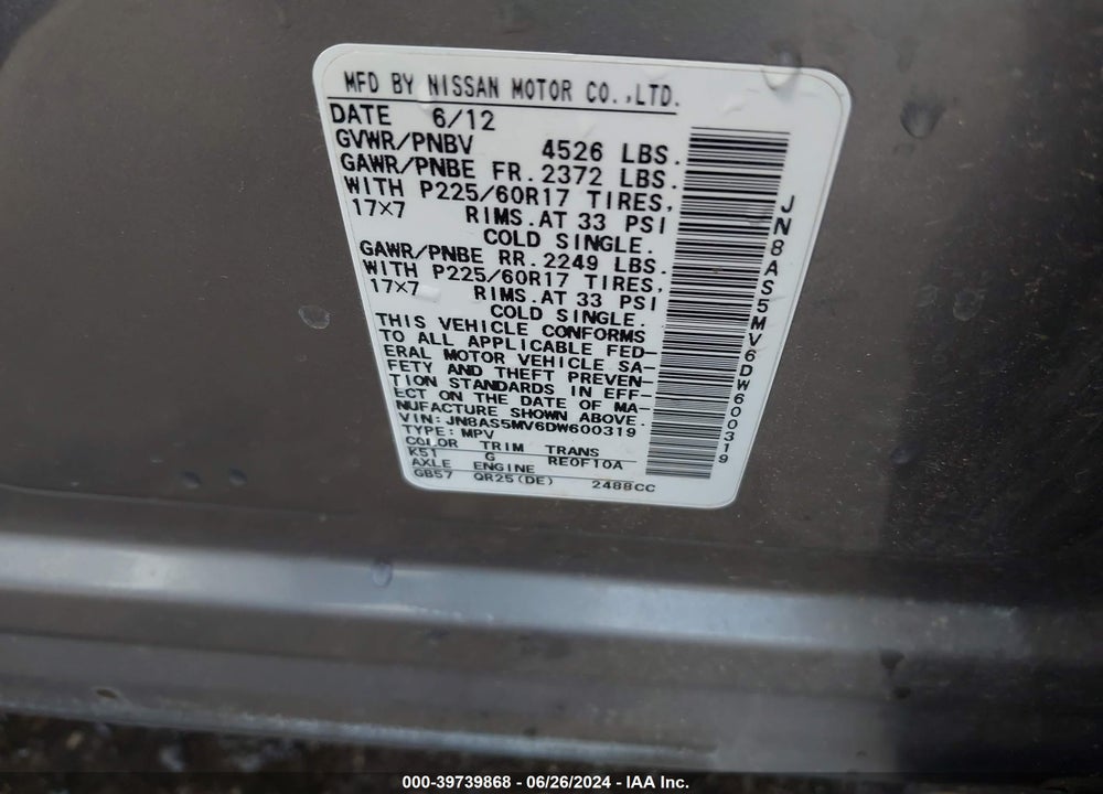 2013 NISSAN ROGUE SV VIN: JN8AS5MV6DW600319