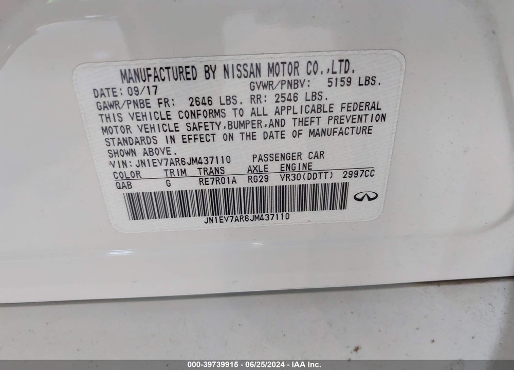 2018 INFINITI Q50 3.0T LUXE VIN: JN1EV7AR6JM437110