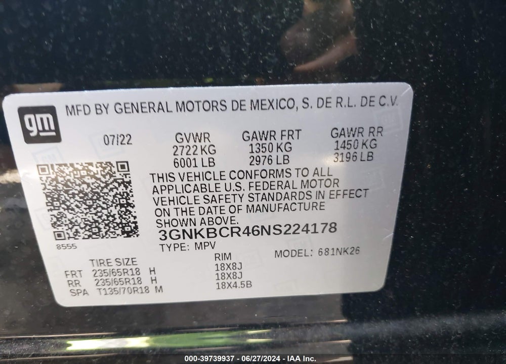 2022 CHEVROLET BLAZER FWD 2LT VIN: 3GNKBCR46NS224178