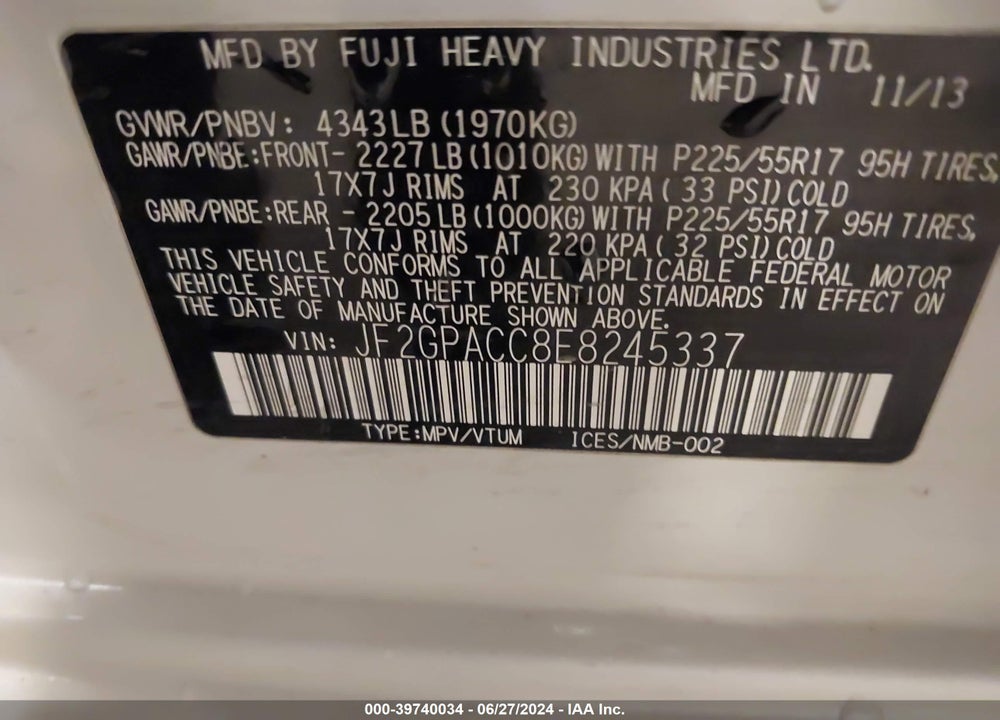2014 SUBARU XV CROSSTREK 2.0I PREMIUM VIN: JF2GPACC8E8245337