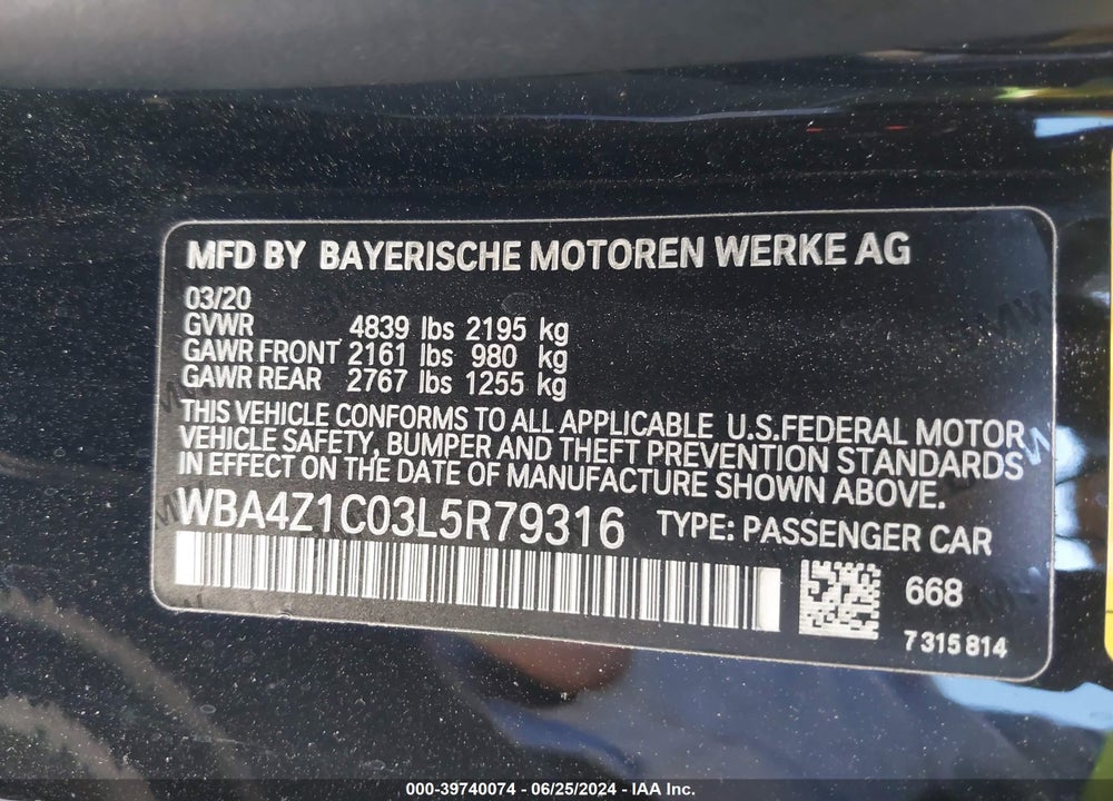 2020 BMW 430I VIN: WBA4Z1C03L5R79316