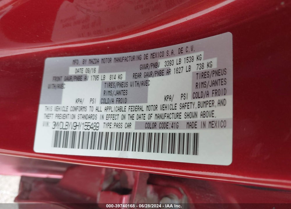 2017 TOYOTA YARIS IA VIN: 3MYDLBYV9HY155489