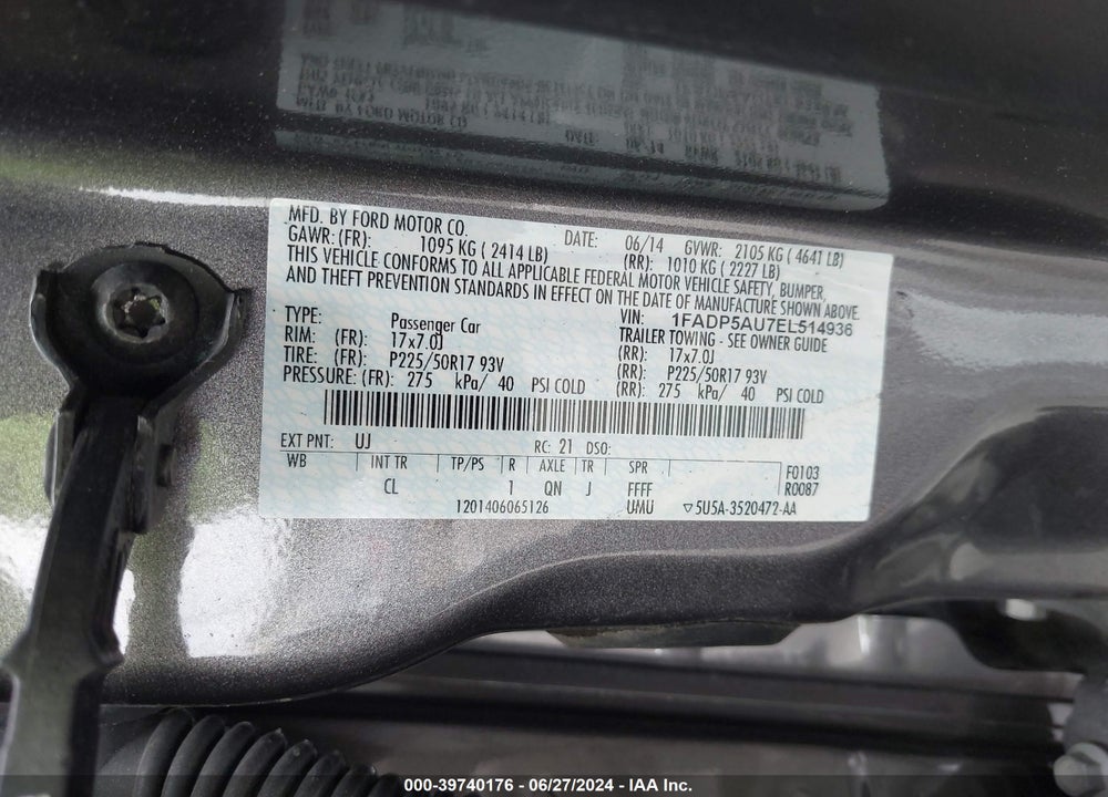 2014 FORD C-MAX HYBRID SE VIN: 1FADP5AU7EL514936
