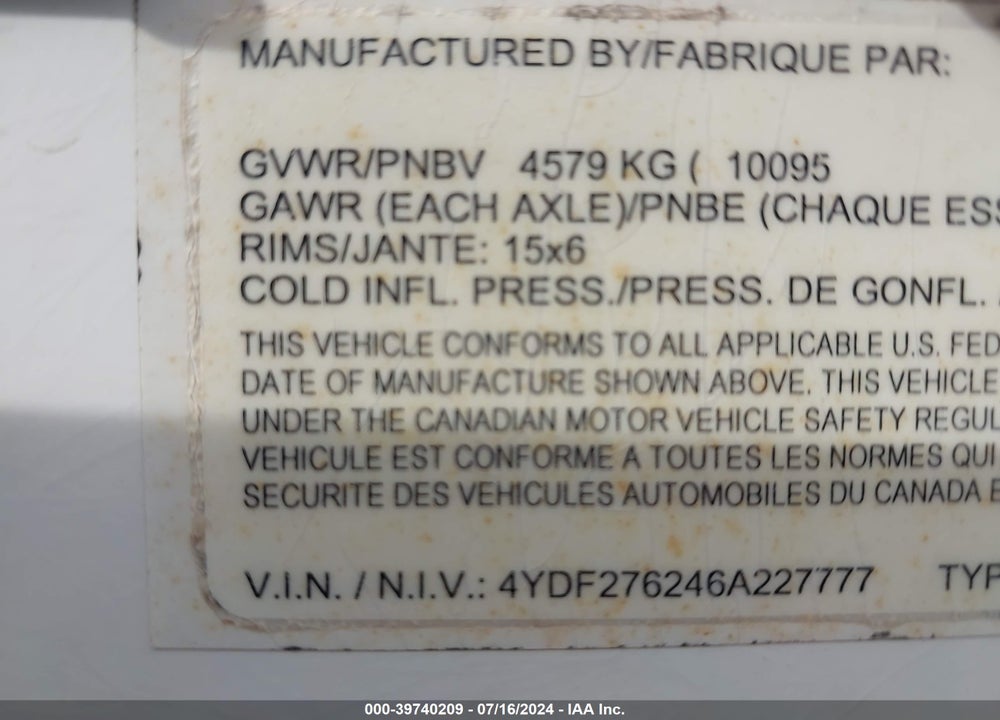 2006 KEYSTONE TRAVEL TRAILER VIN: 4YDF276246A227777