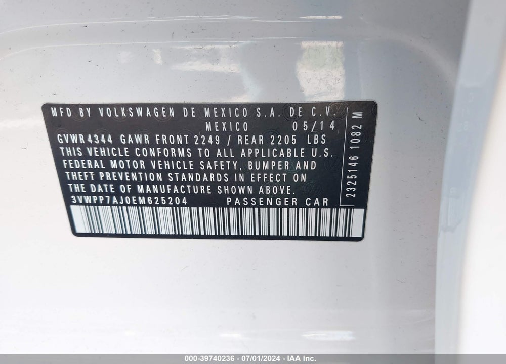 2014 VOLKSWAGEN JETTA SPORTWAGEN 2.5L SE VIN: 3VWPP7AJ0EM625204