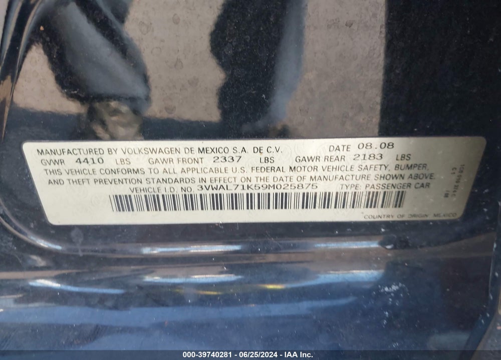 2009 VOLKSWAGEN JETTA TDI VIN: 3VWAL71K59M025875