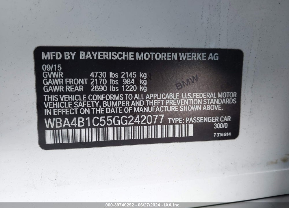 2016 BMW 435I GRAN COUPE VIN: WBA4B1C55GG242077