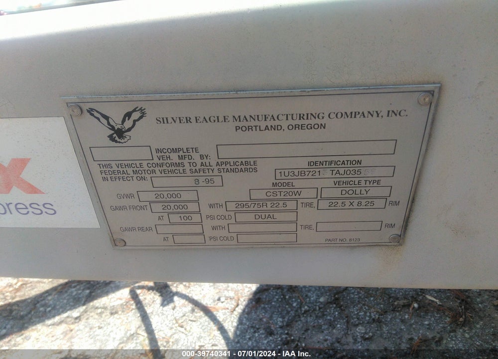 1996 SILVER EAGLE MFG CO --- VIN: 1U3JB7213TAJ03559