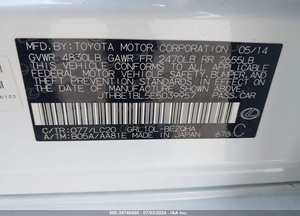 2014 LEXUS GS 350 VIN: JTHBE1BL5E5039957
