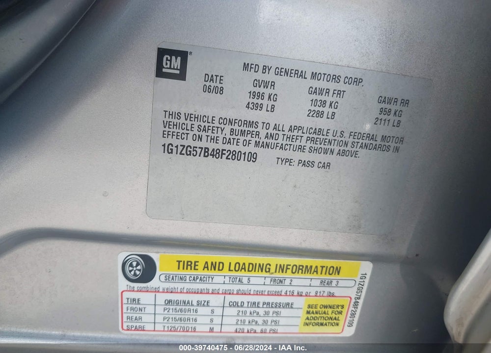 2008 CHEVROLET MALIBU LS VIN: 1G1ZG57B48F280109