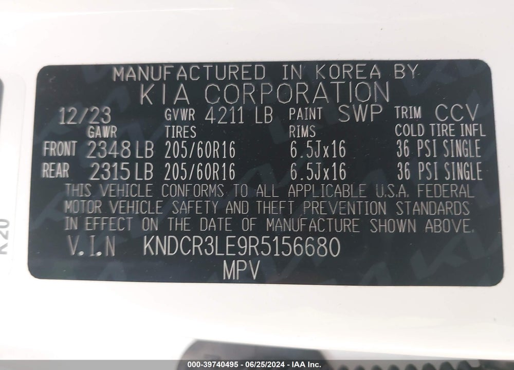 2024 KIA NIRO EX VIN: KNDCR3LE9R5156680