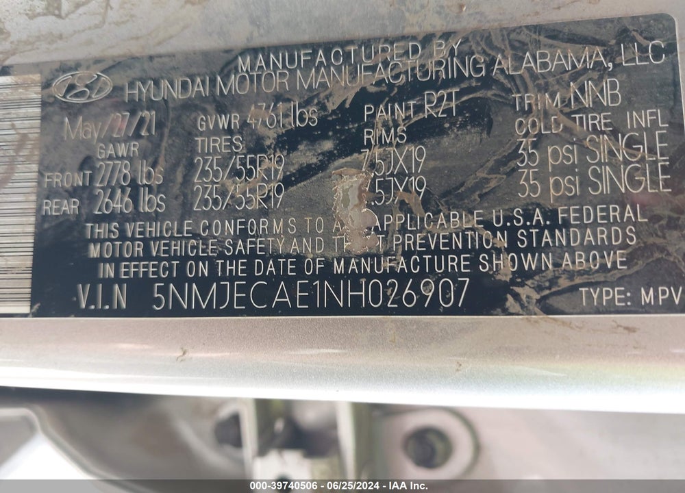 2022 HYUNDAI TUCSON LIMITED VIN: 5NMJECAE1NH026907