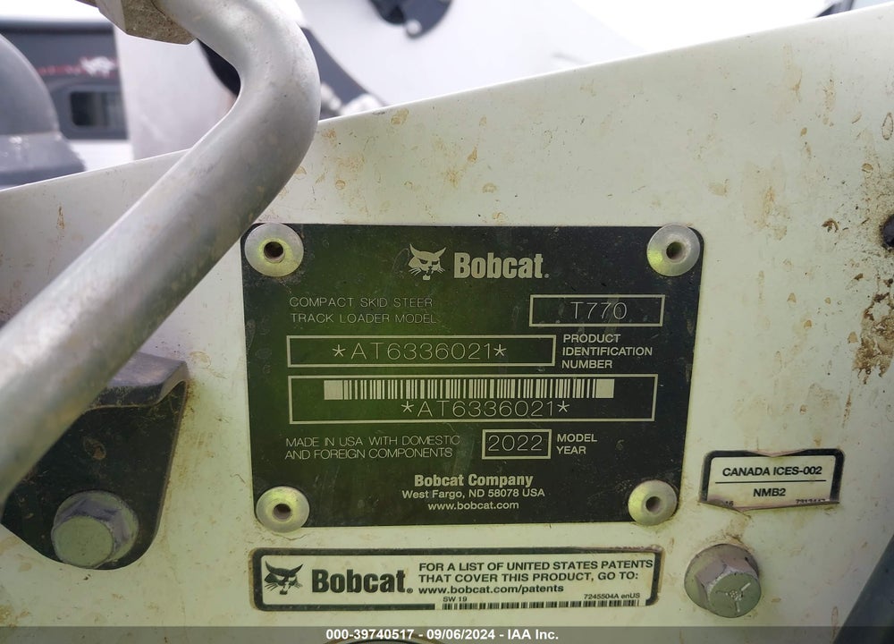 2022 BOBCAT OTHER VIN: 00000000AT6336021