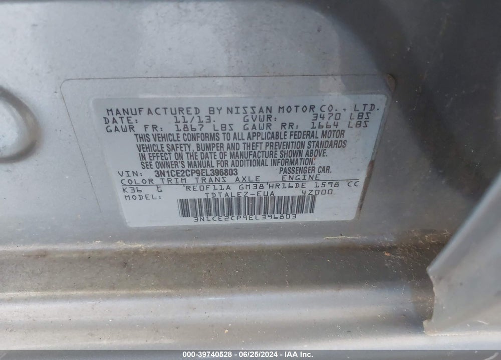 2014 NISSAN VERSA NOTE SV VIN: 3N1CE2CP9EL396803