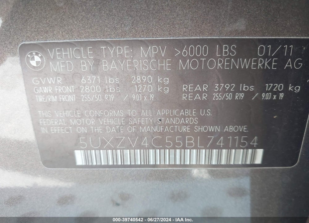 2011 BMW X5 XDRIVE35I/XDRIVE35I PREMIUM/XDRIVE35I SPORT ACTIVITY VIN: 5UXZV4C55BL741154