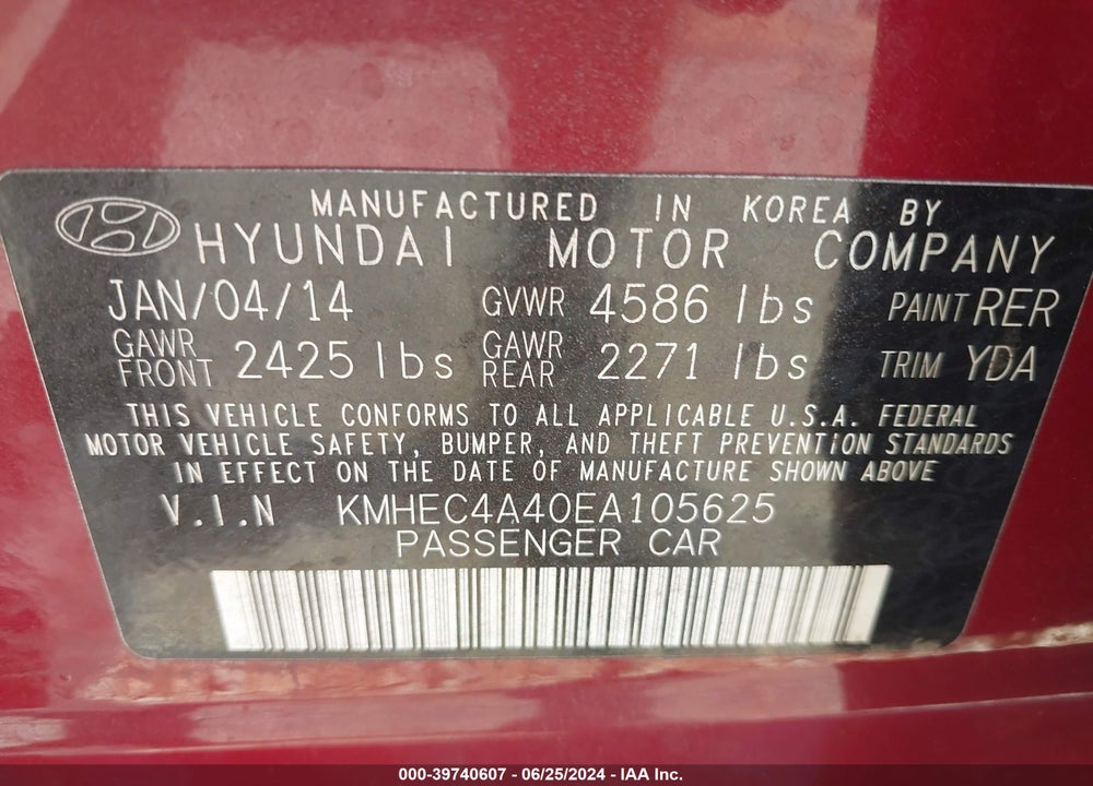 2014 HYUNDAI SONATA HYBRID LIMITED VIN: KMHEC4A40EA105625