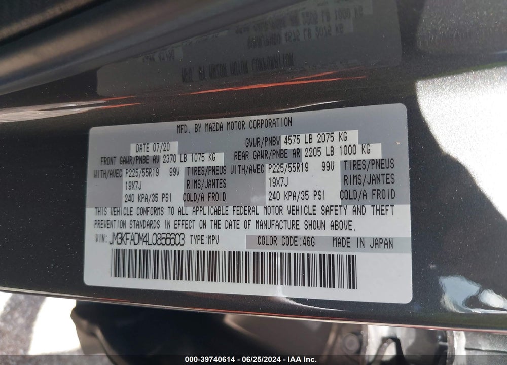 2020 MAZDA CX-5 GRAND TOURING VIN: JM3KFADM4L0856603