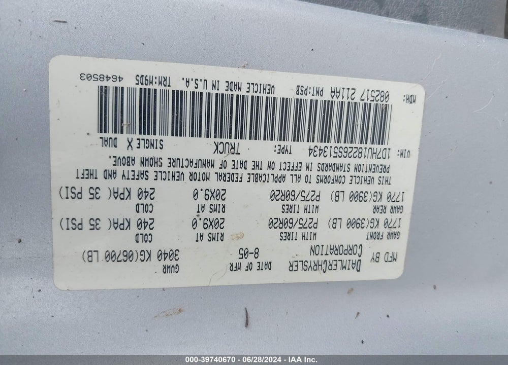 2006 DODGE RAM 1500 SLT/TRX4 OFF ROAD/SPORT VIN: 1D7HU18226S513434