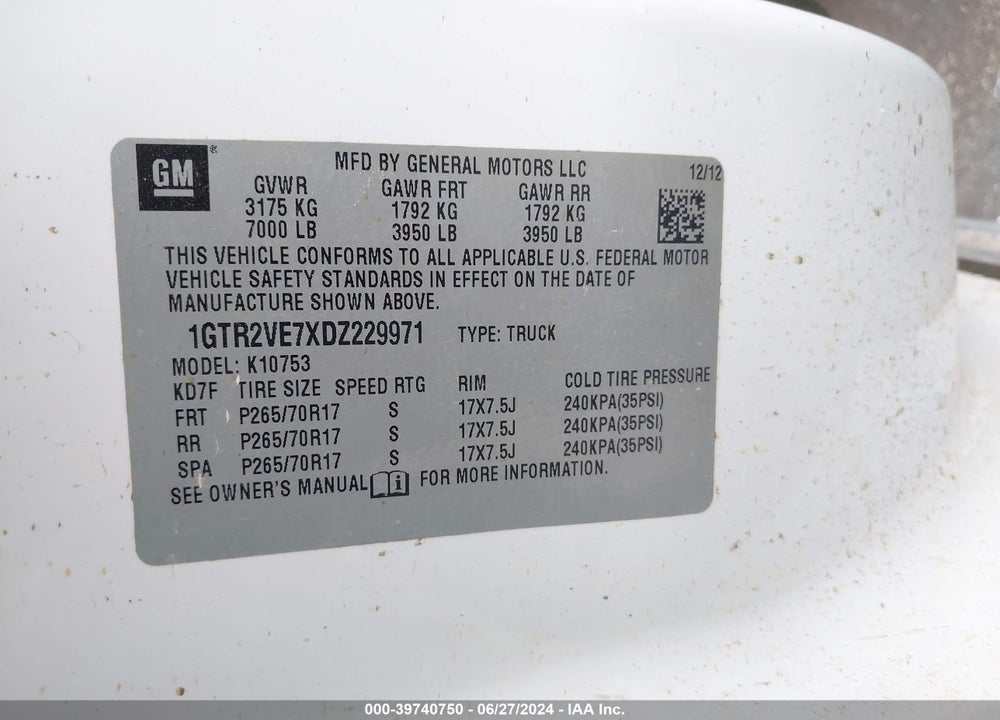 2013 GMC SIERRA 1500 SLE VIN: 1GTR2VE7XDZ229971