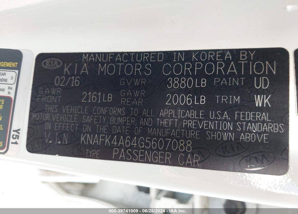2016 KIA FORTE LX VIN: KNAFK4A64G5607088