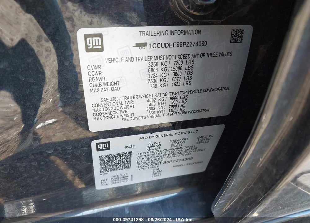 2023 CHEVROLET SILVERADO 1500 4WD SHORT BED RST VIN: 1GCUDEE88PZ274389