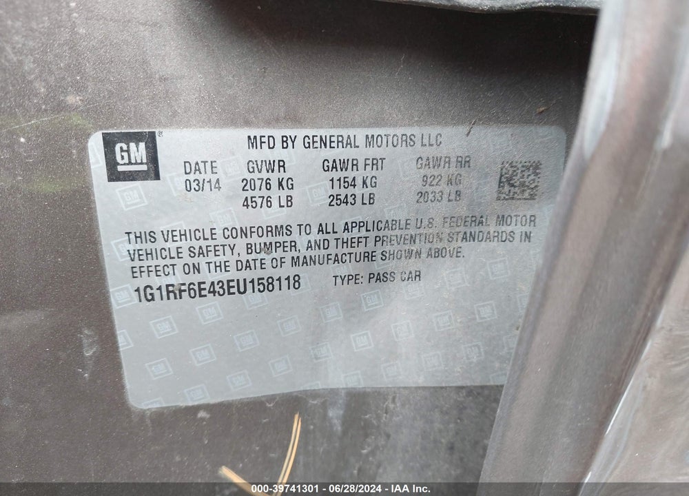 2014 CHEVROLET VOLT VIN: 1G1RF6E43EU158118