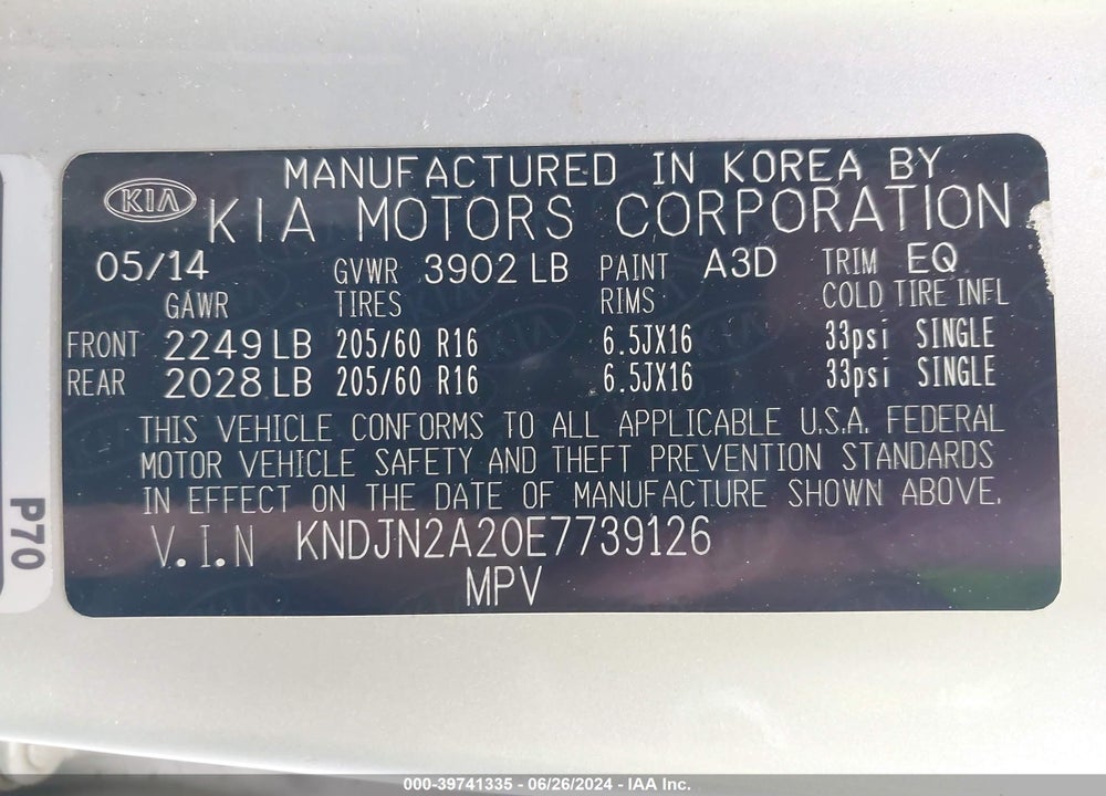 2014 KIA SOUL VIN: KNDJN2A20E7739126