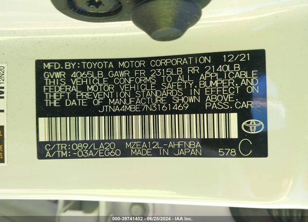 2022 TOYOTA COROLLA XSE VIN: JTNA4MBE7N3161469