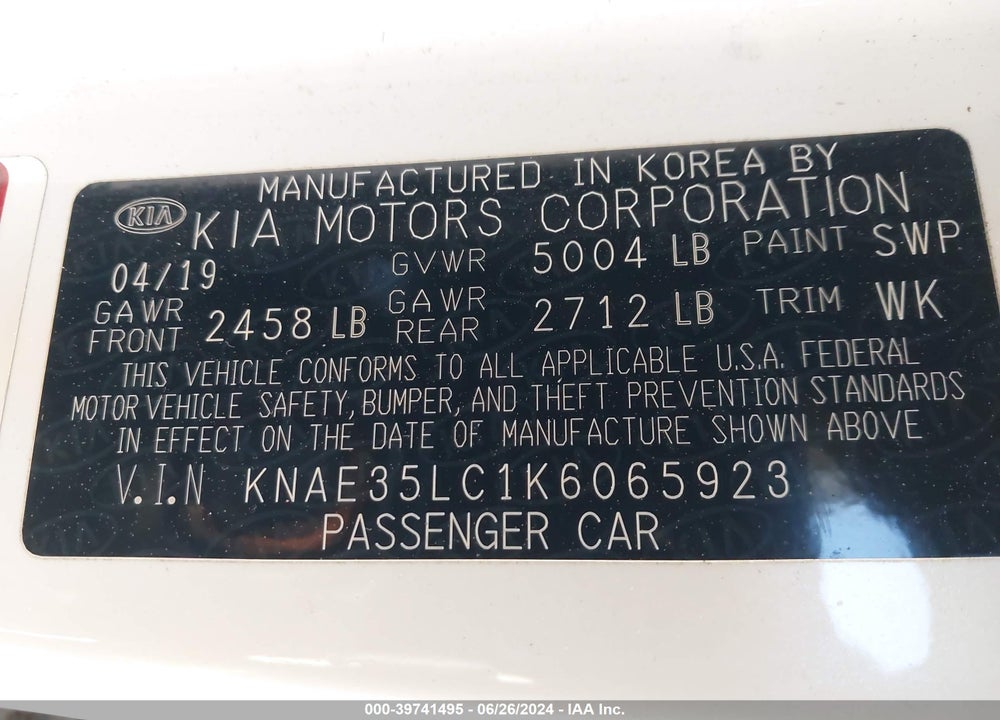 2019 KIA STINGER GT VIN: KNAE35LC1K6065923