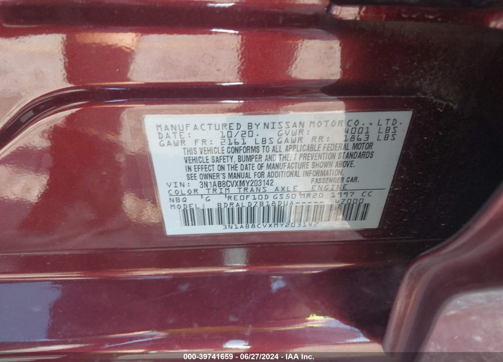2021 NISSAN SENTRA SV XTRONIC CVT VIN: 3N1AB8CVXMY203142
