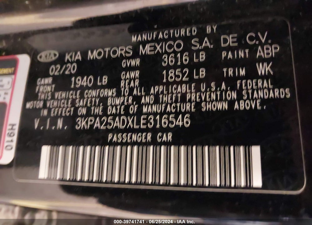 2020 KIA RIO 5-DOOR S VIN: 3KPA25ADXLE316546