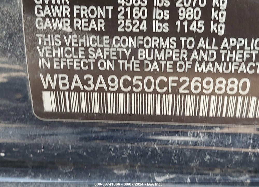 2012 BMW 335I VIN: WBA3A9C50CF269880