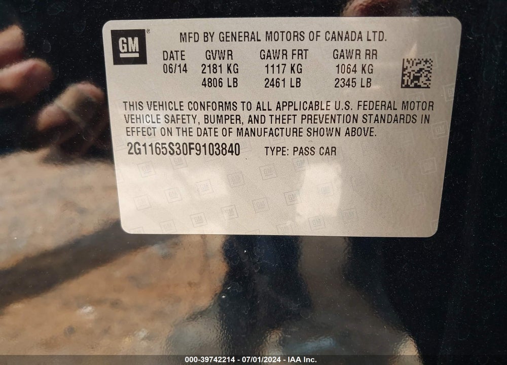 2015 CHEVROLET IMPALA 2LZ VIN: 2G1165S30F9103840