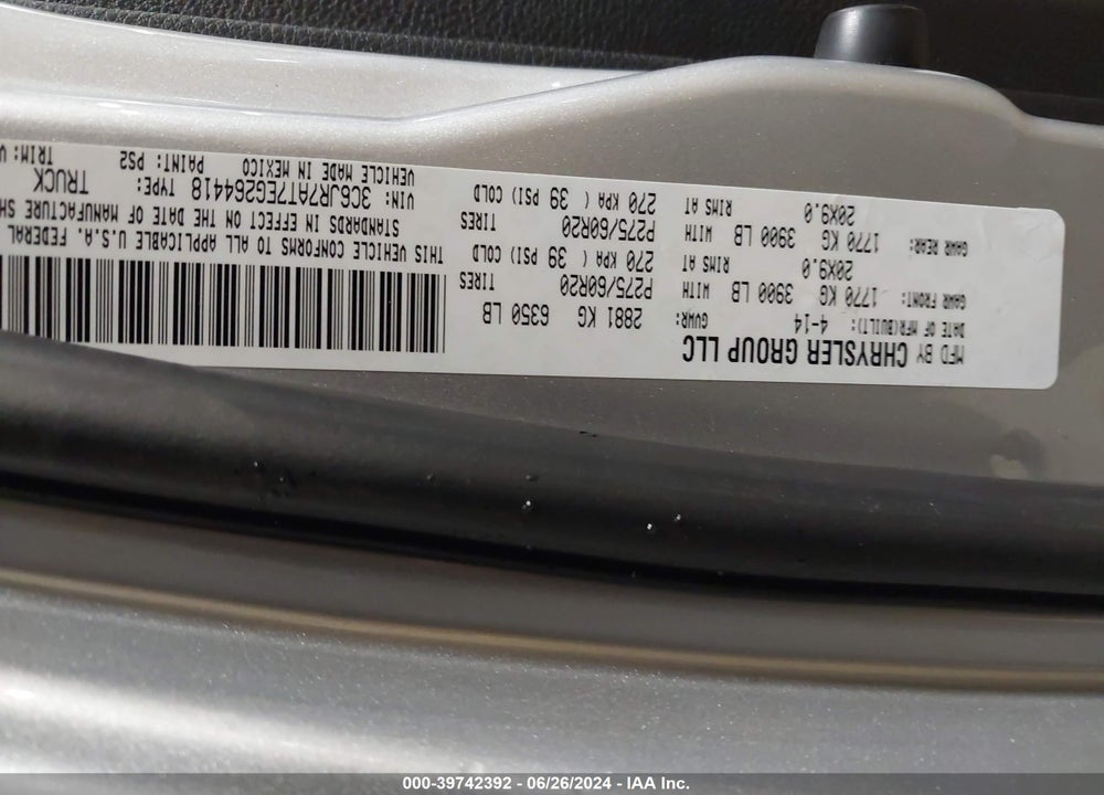 2014 RAM 1500 VIN: 3C6JR7AT7EG264418
