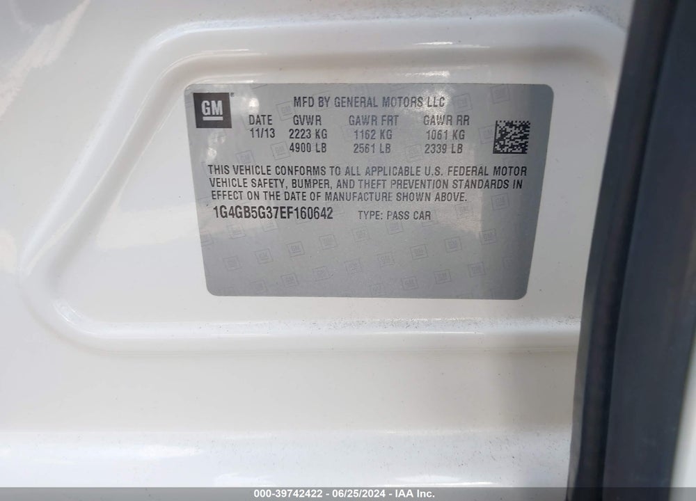 2014 BUICK LACROSSE LEATHER GROUP VIN: 1G4GB5G37EF160642