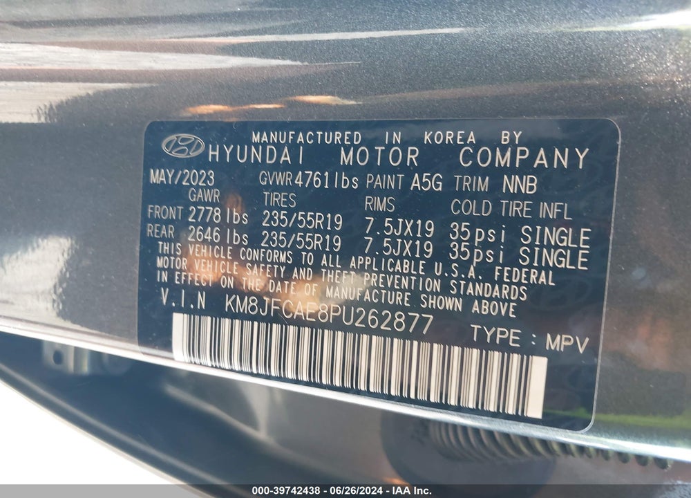 2023 HYUNDAI TUCSON XRT VIN: KM8JFCAE8PU262877