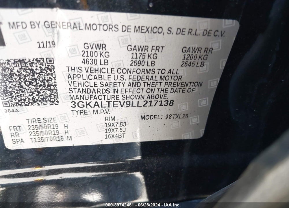 2020 GMC TERRAIN AWD SLE VIN: 3GKALTEV9LL217138