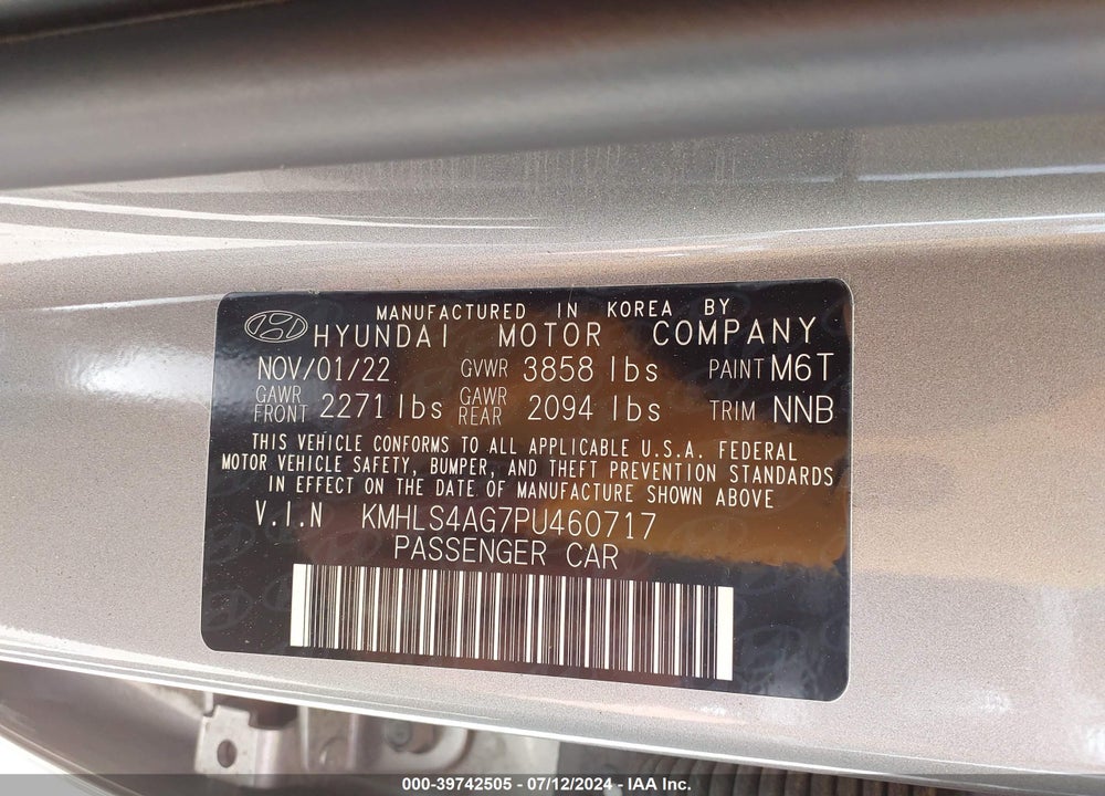 2023 HYUNDAI ELANTRA SEL VIN: KMHLS4AG7PU460717